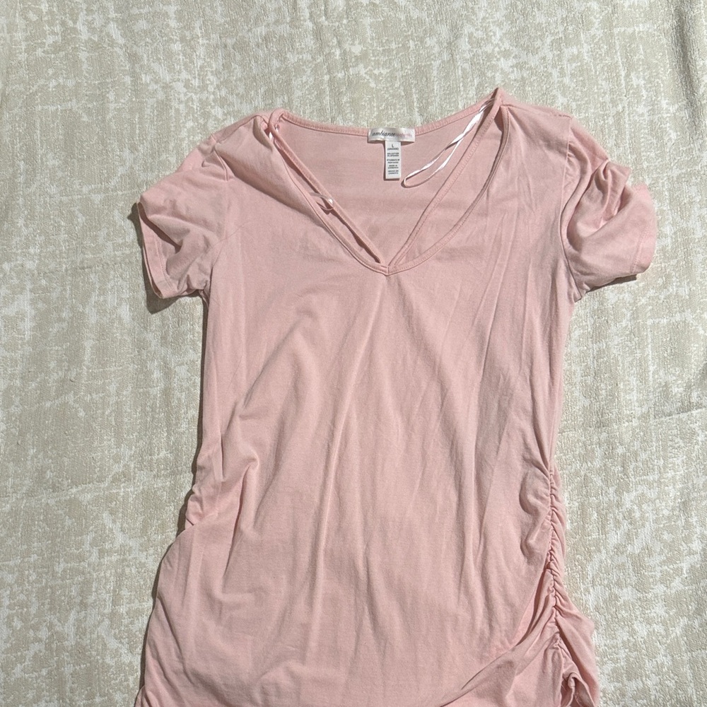 Soft Pink V-Neck Short Sleeve Maternity Women’s Top